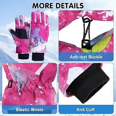 SRTUMEY Kids Waterproof Winter Mittens - Fleece Lined Thermal Warm Snow Ski Cycling Gloves
