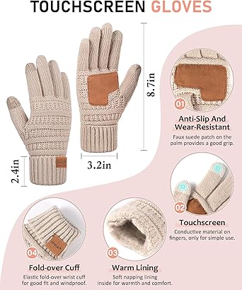Women\'s Winter Beanie Hat Scarf Gloves Headband Set Warm Elastic Gift Womens Winter Beanie Hat Scarf Gloves Headband Set, Slouchy  main image 4