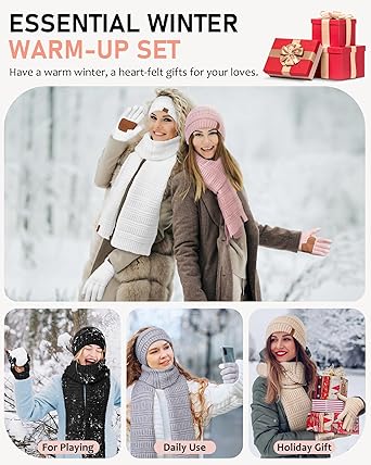 Womens Winter Beanie Hat Scarf Gloves Headband Set, Slouchy 